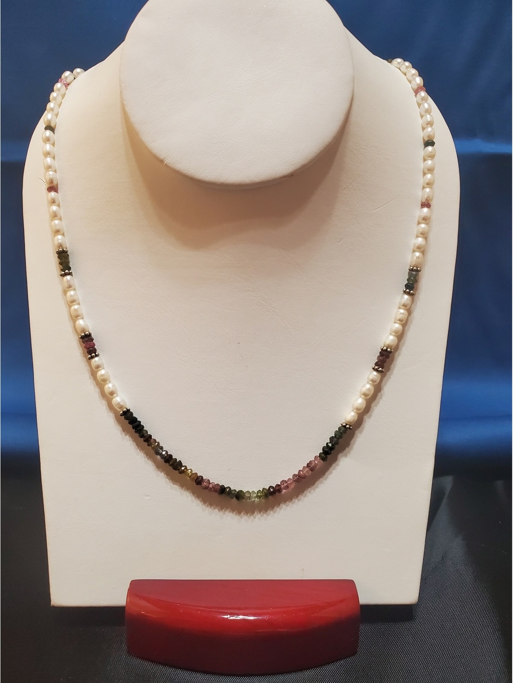 Watermelon Tourmaline Freshwater Pearl Necklace 925 Sterling Silver 20 in